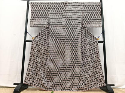 平和屋着物■上質な小紋　亀甲花文　黒地　正絹　逸品　BAAX9877yc