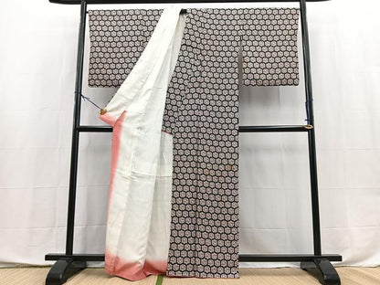 平和屋着物■上質な小紋　亀甲花文　黒地　正絹　逸品　BAAX9877yc