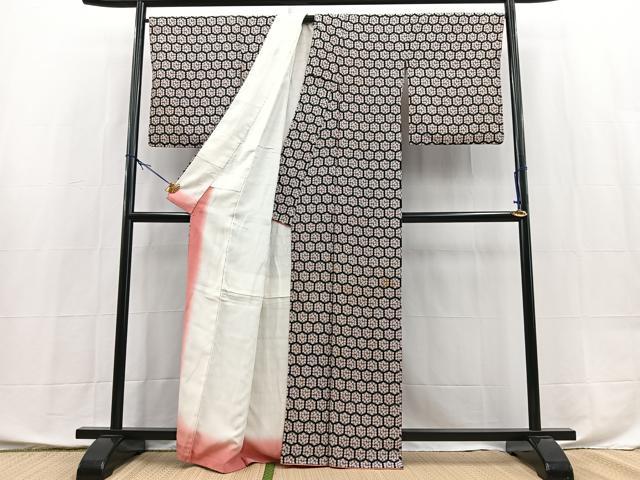 平和屋着物■上質な小紋　亀甲花文　黒地　正絹　逸品　BAAX9877yc