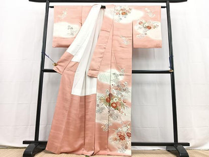 平和屋着物●訪問着　駒刺繍　扇面花文　暈し染め　金銀彩　三越扱い　正絹　逸品　BAAX9878yc