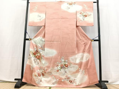 平和屋着物●訪問着　駒刺繍　扇面花文　暈し染め　金銀彩　三越扱い　正絹　逸品　BAAX9878yc