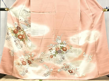 平和屋着物●訪問着　駒刺繍　扇面花文　暈し染め　金銀彩　三越扱い　正絹　逸品　BAAX9878yc
