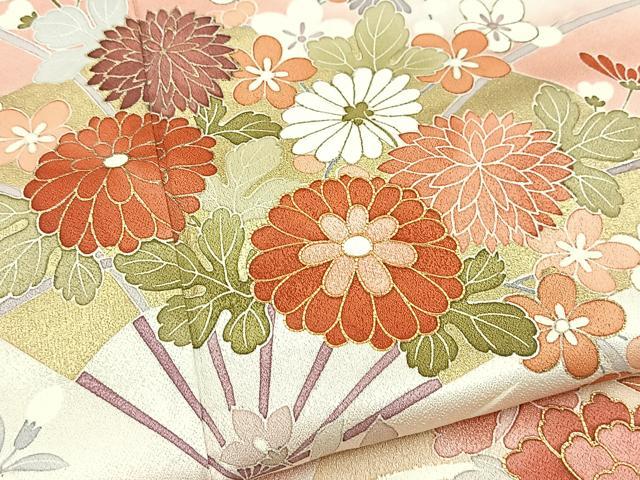 平和屋着物●訪問着　駒刺繍　扇面花文　暈し染め　金銀彩　三越扱い　正絹　逸品　BAAX9878yc