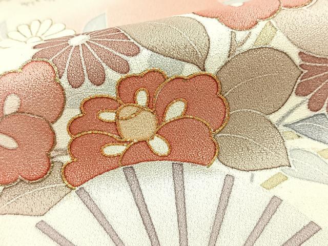 平和屋着物●訪問着　駒刺繍　扇面花文　暈し染め　金銀彩　三越扱い　正絹　逸品　BAAX9878yc