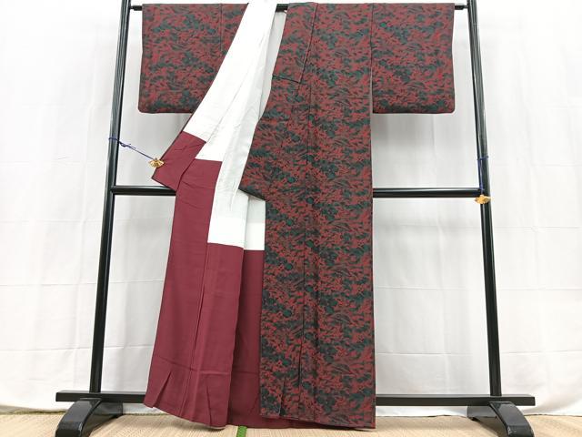 平和屋着物■上質な小紋　型染め　吉祥花文　鬼しぼ縮緬　正絹　逸品　BAAX9880yc