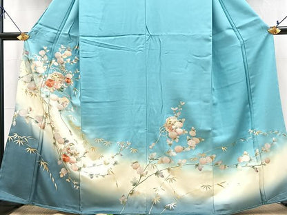 平和屋着物●訪問着　刺繍　鏡裏花文　暈し染め　金銀彩　正絹　逸品　未使用　BAAX9881yc