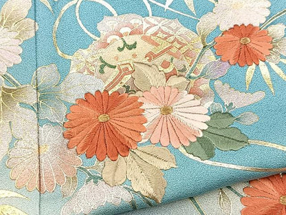 平和屋着物●訪問着　刺繍　鏡裏花文　暈し染め　金銀彩　正絹　逸品　未使用　BAAX9881yc