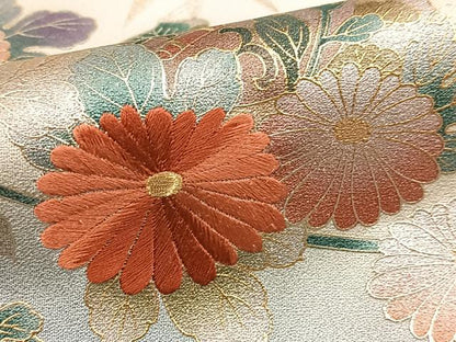 平和屋着物●訪問着　刺繍　鏡裏花文　暈し染め　金銀彩　正絹　逸品　未使用　BAAX9881yc