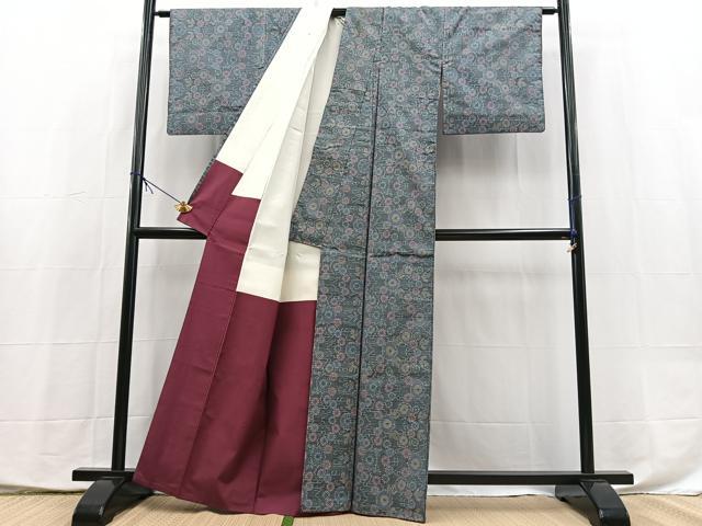 平和屋着物■本場大島紬　7マルキ　草花文　反端付き　正絹　逸品　BAAX9882yc