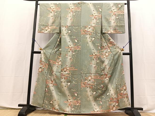 平和屋着物■上質な小紋　エ霞花文　暈し染め　金彩　正絹　逸品　BAAX9884yc