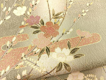 平和屋着物■上質な小紋　エ霞花文　暈し染め　金彩　正絹　逸品　BAAX9884yc
