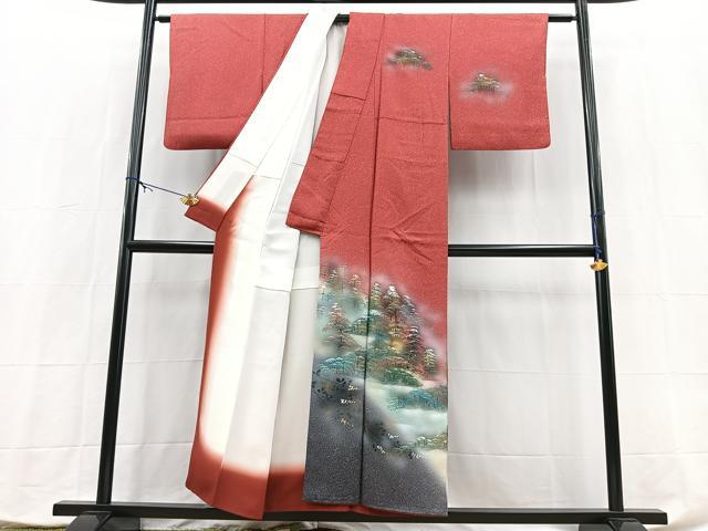 平和屋着物■訪問着　手描き　風景樹林文　暈し染め　金彩　正絹　逸品　BAAX9889yc
