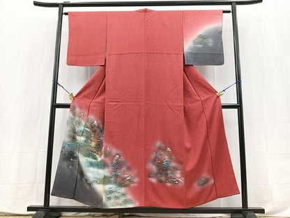 平和屋着物■訪問着　手描き　風景樹林文　暈し染め　金彩　正絹　逸品　BAAX9889yc