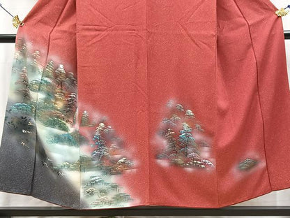 平和屋着物■訪問着　手描き　風景樹林文　暈し染め　金彩　正絹　逸品　BAAX9889yc