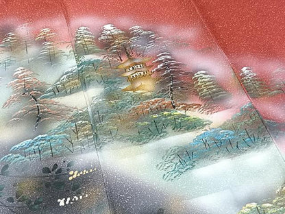 平和屋着物■訪問着　手描き　風景樹林文　暈し染め　金彩　正絹　逸品　BAAX9889yc