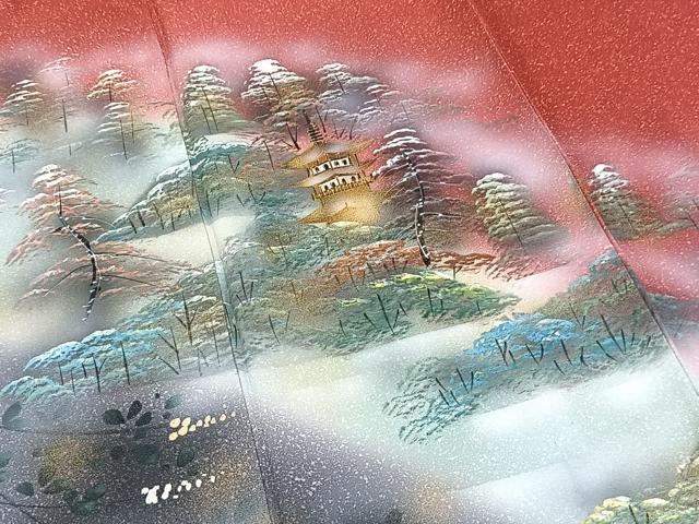 平和屋着物■訪問着　手描き　風景樹林文　暈し染め　金彩　正絹　逸品　BAAX9889yc