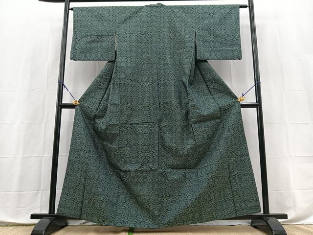 平和屋着物■本場大島紬　幾何学花文　正絹　逸品　BAAX9892yc