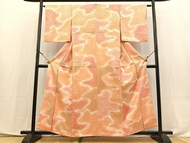 平和屋着物■上質な小紋　亀甲更紗地紋　暈し染め　正絹　逸品　BAAX9898yc