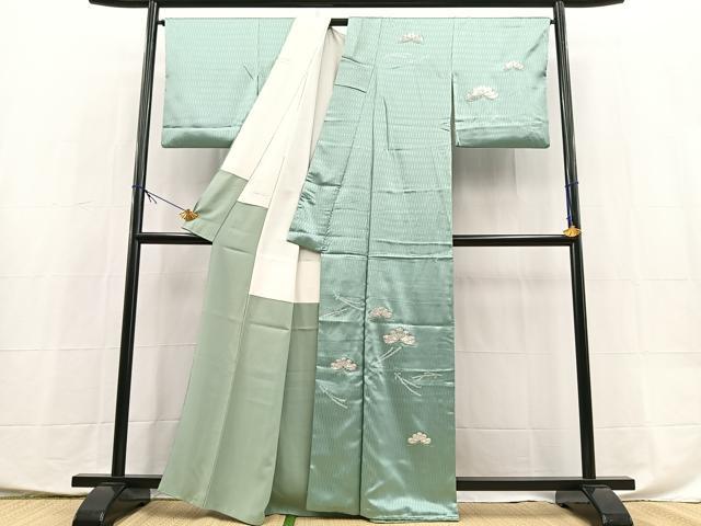 平和屋着物■訪問着　絞り　銀駒刺繍　松　正絹　逸品　BAAX9899yc
