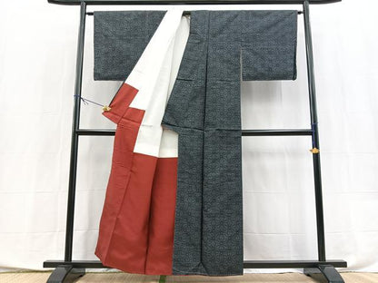 平和屋着物■本場大島紬　アンサンブル　麻の葉文様　正絹　逸品　未使用　BAAX9902yc