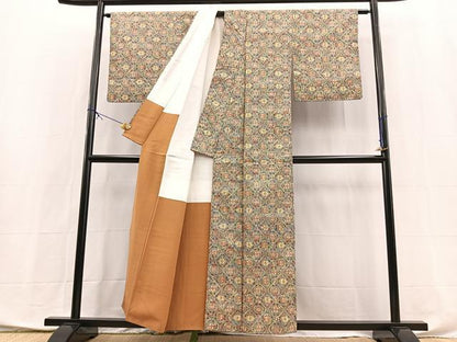 平和屋着物■上質な小紋　紬地　幾何学文様　正絹　逸品　BAAX9904yc