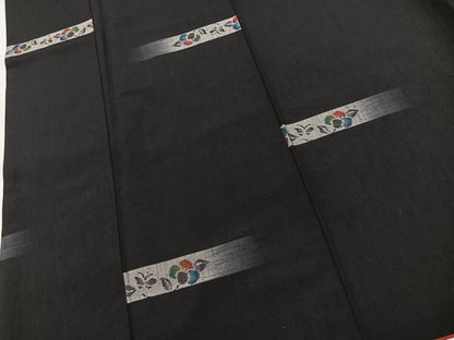 平和屋着物■上質な紬　横段花蝶文　黒地　まるやま扱い　正絹　逸品　BAAX9905yc
