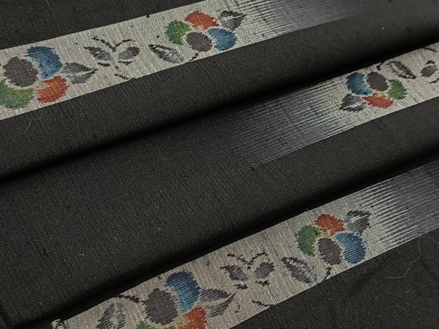 平和屋着物■上質な紬　横段花蝶文　黒地　まるやま扱い　正絹　逸品　BAAX9905yc
