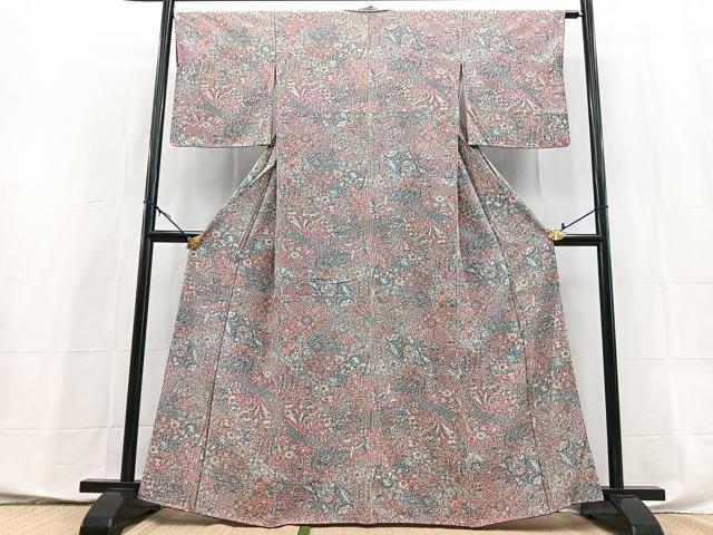 平和屋着物■上質な小紋　切嵌更紗花鳥文　正絹　逸品　未使用　BAAX9907yc