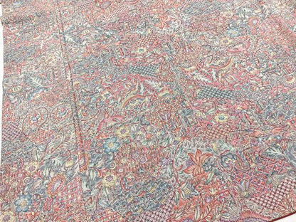 平和屋着物■上質な小紋　切嵌更紗花鳥文　正絹　逸品　未使用　BAAX9907yc