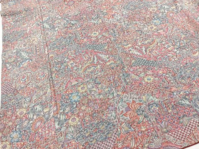 平和屋着物■上質な小紋　切嵌更紗花鳥文　正絹　逸品　未使用　BAAX9907yc