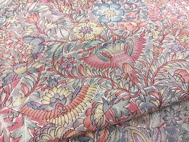 平和屋着物■上質な小紋　切嵌更紗花鳥文　正絹　逸品　未使用　BAAX9907yc