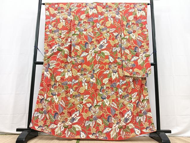 平和屋着物■豪華振袖　型染め　駒刺繍　牡丹　正絹　逸品　BAAX9922yc