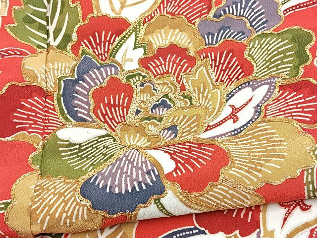 平和屋着物■豪華振袖　型染め　駒刺繍　牡丹　正絹　逸品　BAAX9922yc