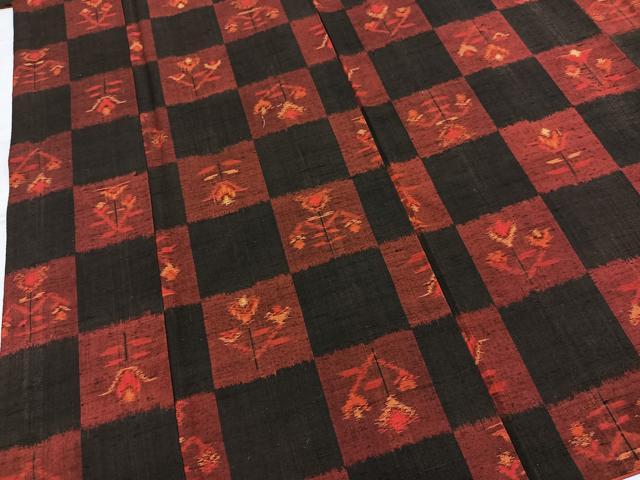 平和屋着物■上質な紬　市松更紗花文　正絹　逸品　BAAX9924yc