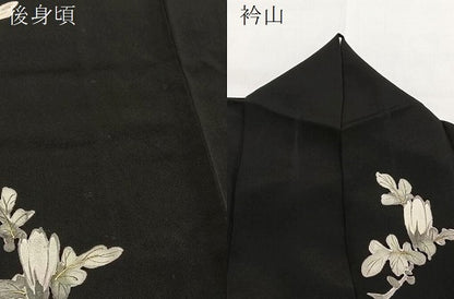 平和屋着物●極上　工芸染織　宮下　訪問着　手描き　草花文　黒地　金彩　正絹　逸品　BAAX9928yc