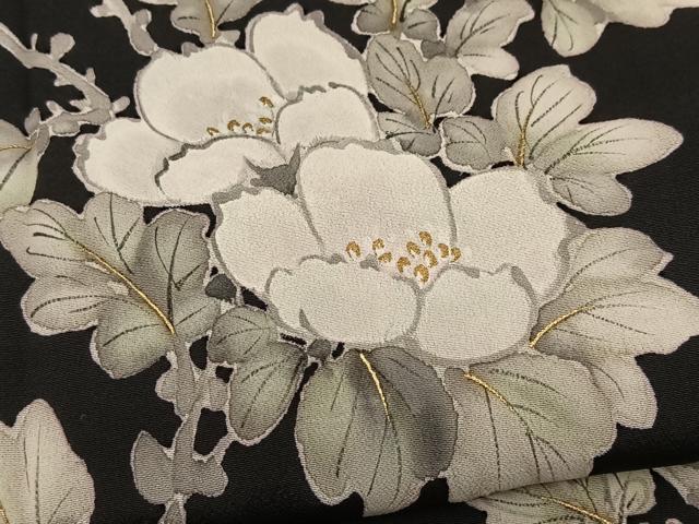 平和屋着物●極上　工芸染織　宮下　訪問着　手描き　草花文　黒地　金彩　正絹　逸品　BAAX9928yc