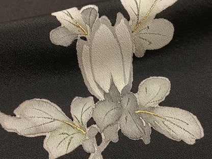 平和屋着物●極上　工芸染織　宮下　訪問着　手描き　草花文　黒地　金彩　正絹　逸品　BAAX9928yc