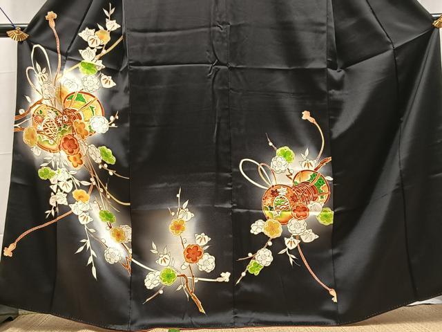 平和屋着物●訪問着　鼓花文　暈し染め　黒地　金彩　正絹　逸品　BAAX9929yc