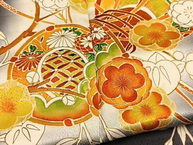 平和屋着物●訪問着　鼓花文　暈し染め　黒地　金彩　正絹　逸品　BAAX9929yc