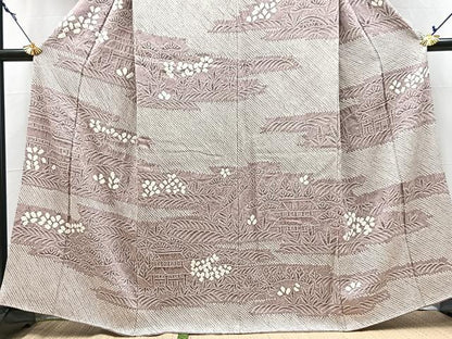 平和屋着物●訪問着　総絞り　エ霞風景文　三越扱い　正絹　逸品　BAAX9932yc