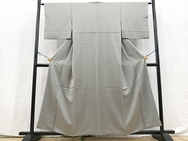 平和屋着物■上質な色無地　幾何学地紋　桔梗鼠色　正絹　逸品　BAAX9934yc