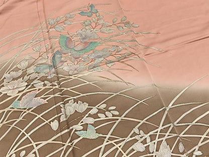平和屋着物●訪問着　花蝶文　珊瑚色　暈し染め　金銀彩　鈴乃屋扱い　正絹　逸品　未使用　BAAX9940yc