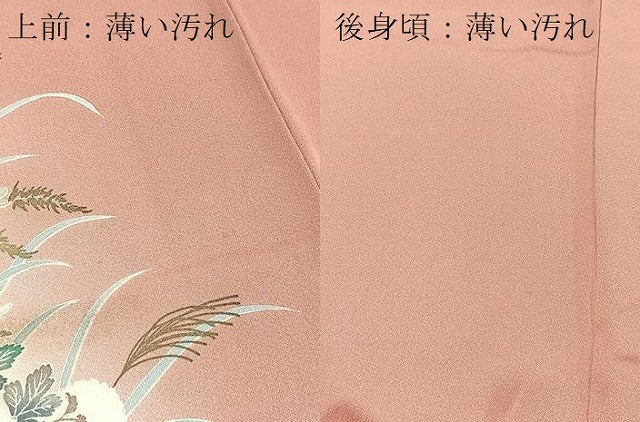 平和屋着物■訪問着　秋草文　退紅色　暈し染め　金彩　正絹　逸品　BAAX9960yc