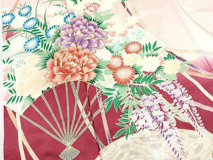 平和屋着物■豪華振袖　駒刺繍　双鶴扇面花文　暈し染め　金彩　正絹　逸品　BAAX9966yc