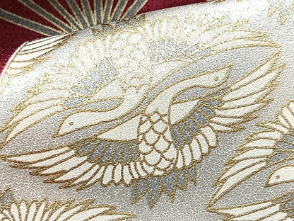平和屋着物■豪華振袖　駒刺繍　双鶴扇面花文　暈し染め　金彩　正絹　逸品　BAAX9966yc