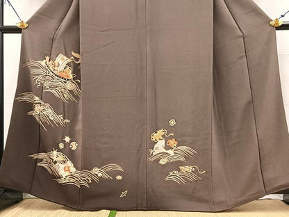 平和屋着物●訪問着　駒刺繍　飛鶴宝尽くし文　暈し染め　金彩　鬼しぼ縮緬　正絹　逸品　BAAX9988yc