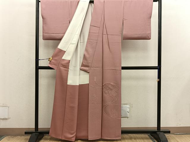 平和屋着物■色留訪問着　総刺繍　スワトウ刺繍　地紙重ね花文　遠州茶色　金糸　正絹　逸品　BAAY0004mz