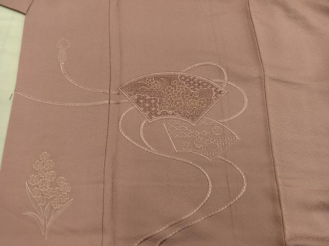 平和屋着物■色留訪問着　総刺繍　スワトウ刺繍　地紙重ね花文　遠州茶色　金糸　正絹　逸品　BAAY0004mz