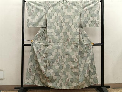 平和屋着物■上質な紬　亀甲花文　正絹　逸品　BAAY0005mz