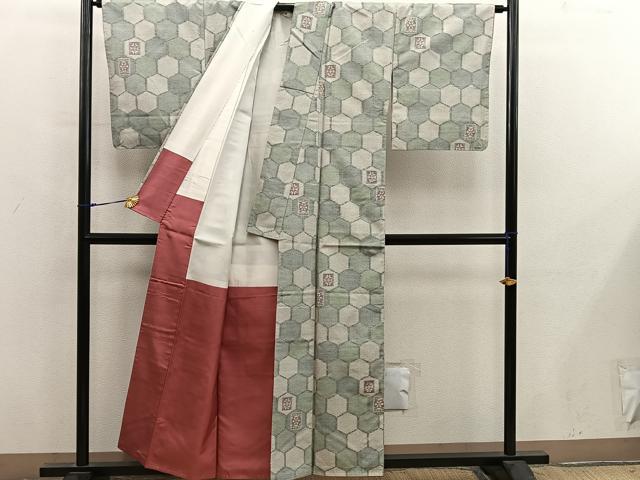 平和屋着物■上質な紬　亀甲花文　正絹　逸品　BAAY0005mz